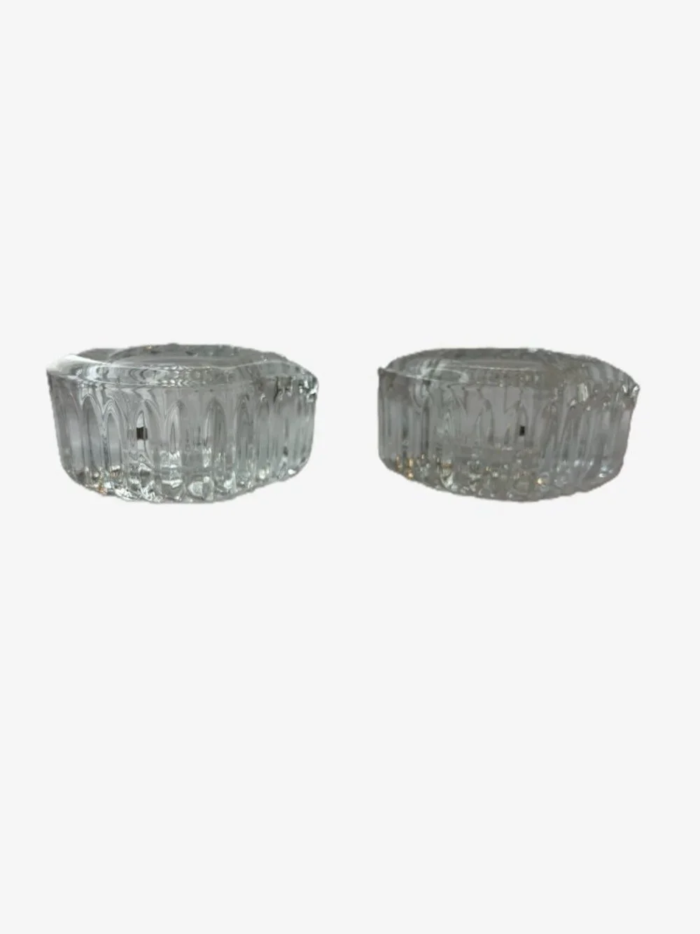 Set of 2 Clear Crystal Candle Holders Heavy Modern Sculptural Glass Decor MCM